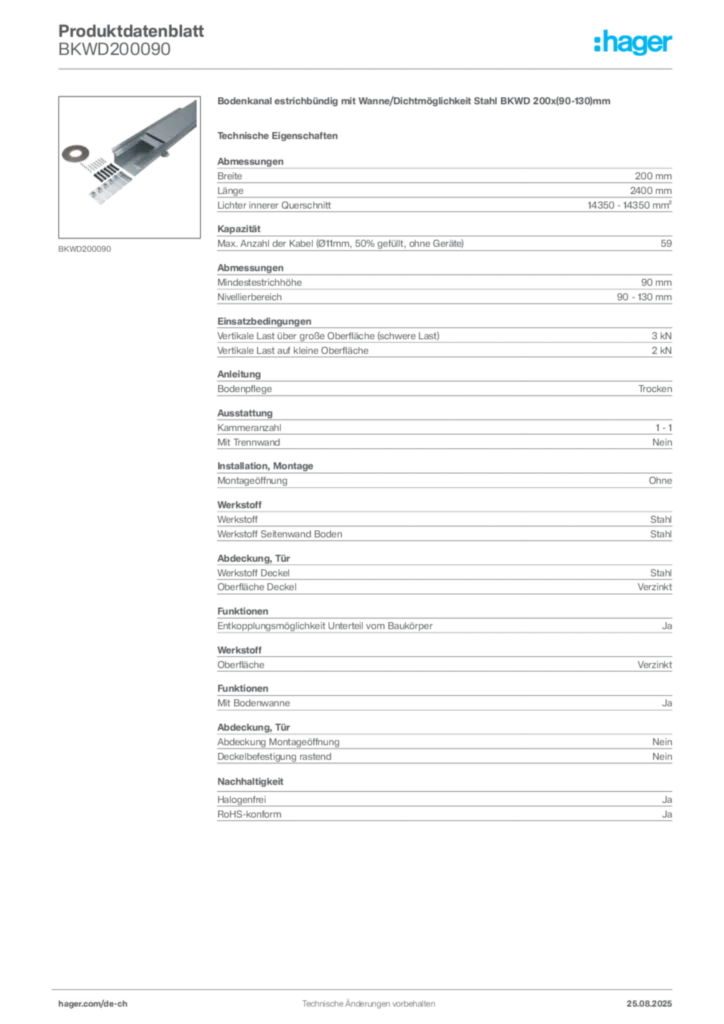 Bild Hager Produktdatenblatt BKWD200090 | Hager Schweiz