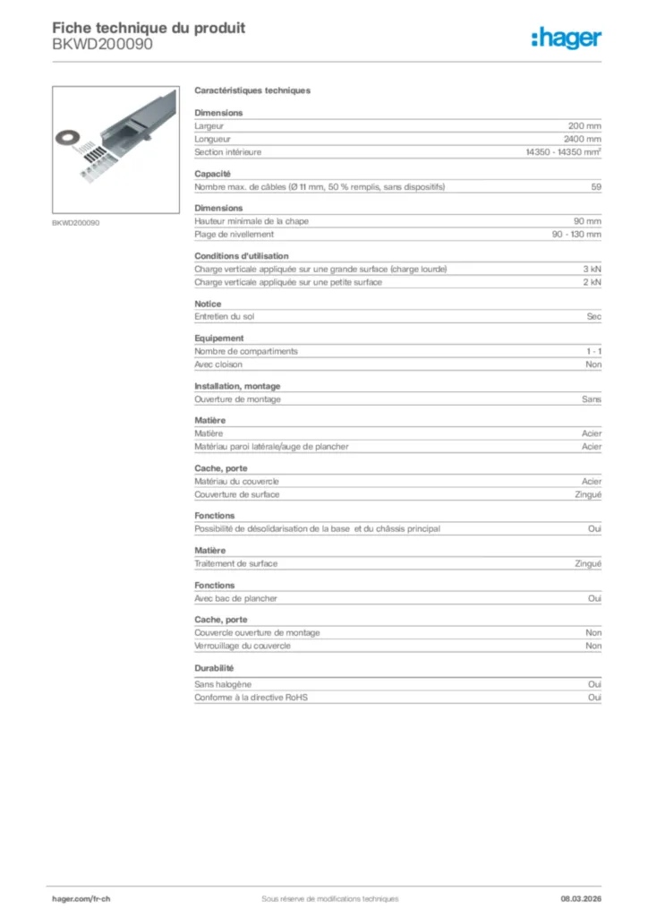 Image Hager Fiche technique du produit BKWD200090 | Hager Suisse