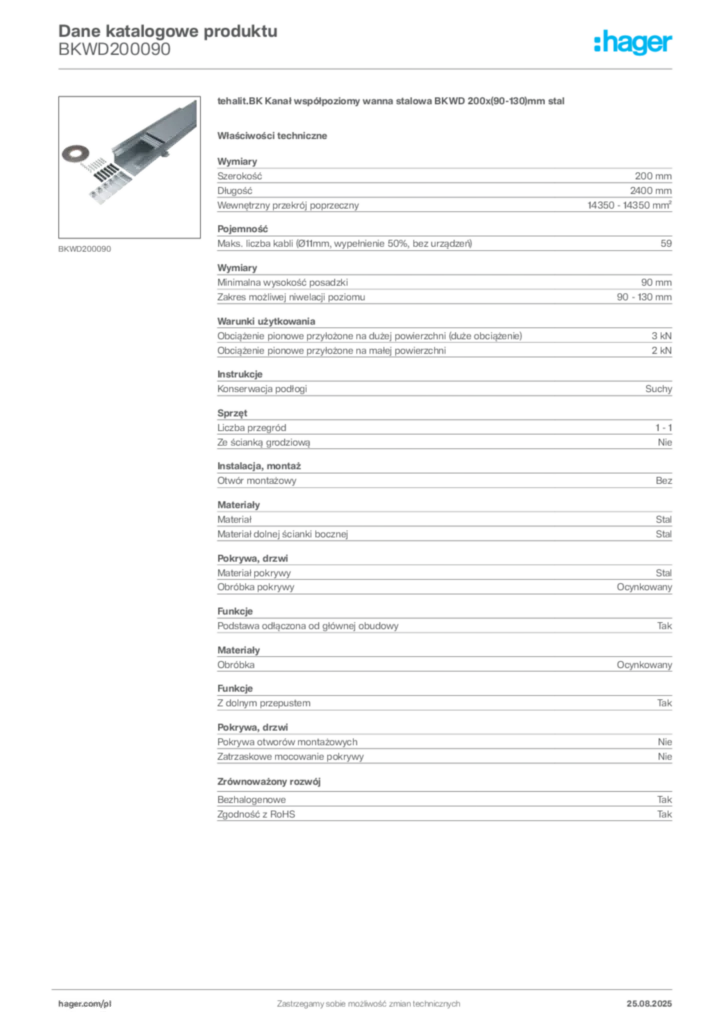 Zdjęcie Hager Karta katalogowa BKWD200090 | Hager Polska