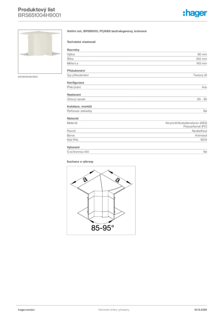 Obrázek Hager Produktový list BRS651004H9001 | Hager