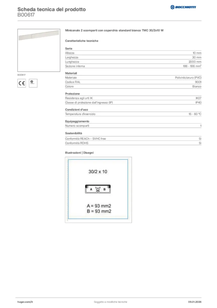 Immagine Bocchiotti Scheda tecnica del prodotto B00617 | Hager Italia