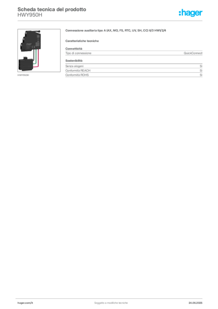 Immagine Hager Scheda tecnica del prodotto HWY950H | Hager Italia