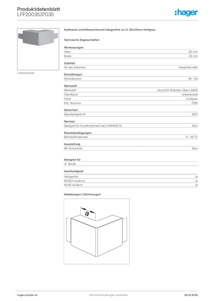 Bild Hager Produktdatenblatt LFF2003537035 | Hager Schweiz
