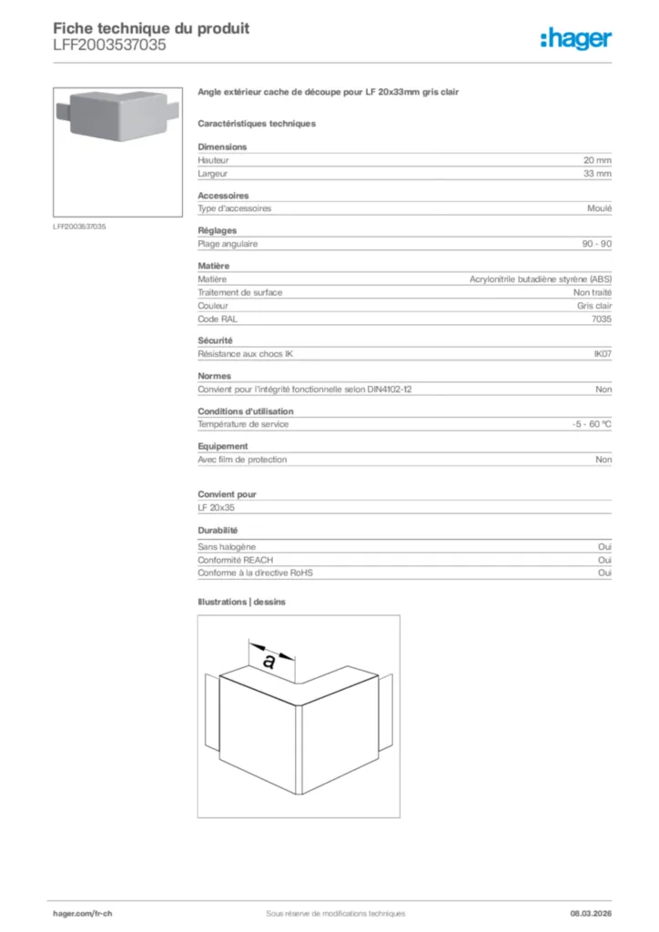 Image Hager Fiche technique du produit LFF2003537035 | Hager Suisse