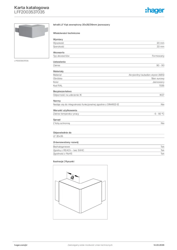 Zdjęcie Hager Karta katalogowa LFF2003537035 | Hager Polska