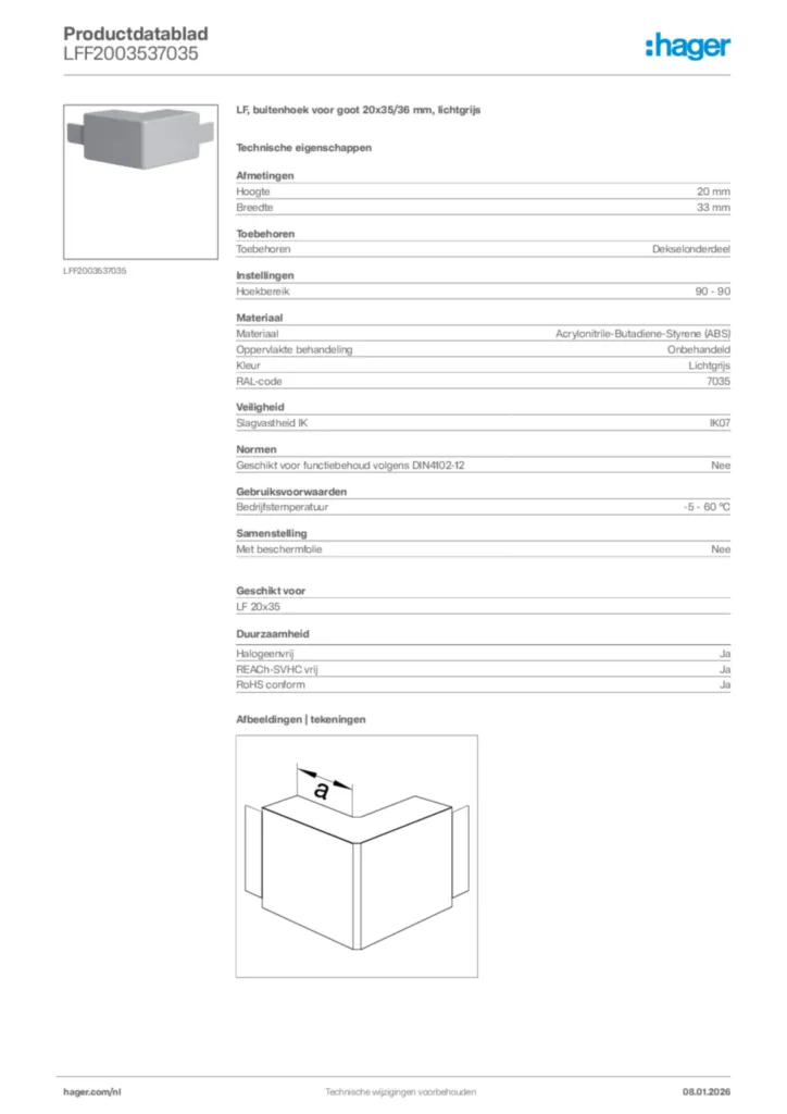 Afbeelding Hager Productdatablad LFF2003537035 | Hager Nederland