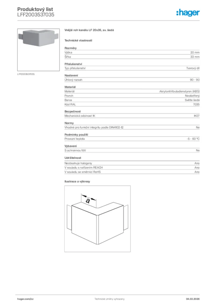 Obrázek Hager Product data sheet LFF2003537035 | Hager