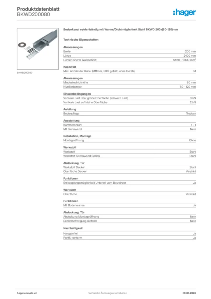 Bild Hager Produktdatenblatt BKWD200080 | Hager Schweiz