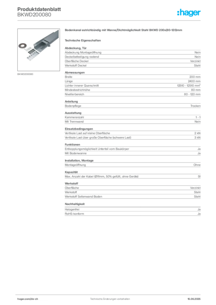 Bild Hager Produktdatenblatt BKWD200080 | Hager Schweiz
