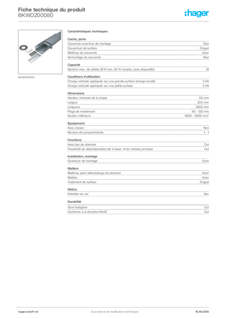 Image Hager Fiche technique du produit BKWD200080 | Hager Suisse