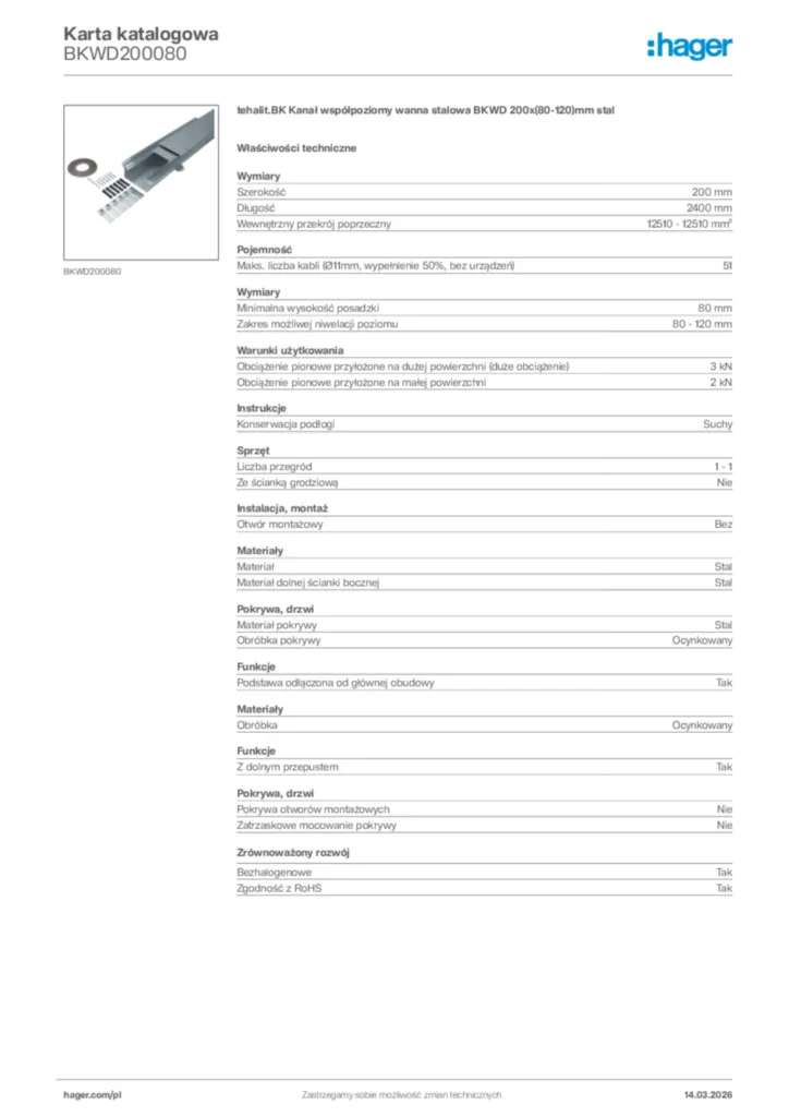 Zdjęcie Hager Karta katalogowa BKWD200080 | Hager Polska