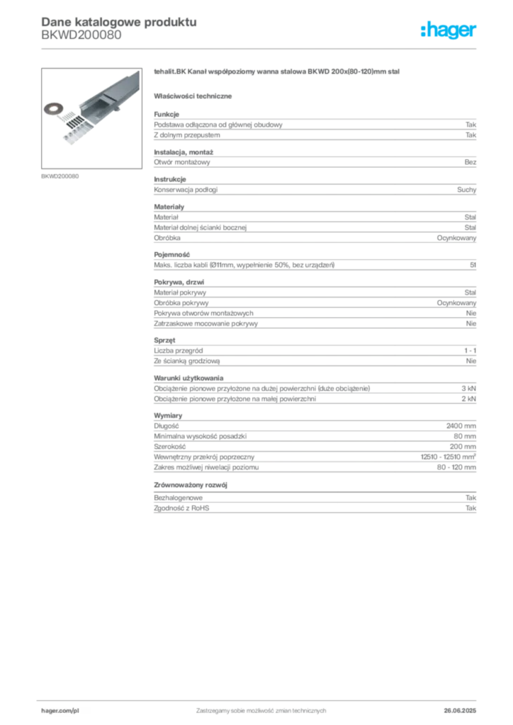 Zdjęcie Hager Karta katalogowa BKWD200080 | Hager Polska