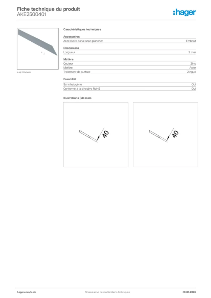Image Hager Fiche technique du produit AKE2500401 | Hager Suisse