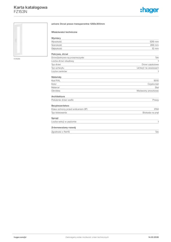 Zdjęcie Hager Karta katalogowa FZ153N | Hager Polska