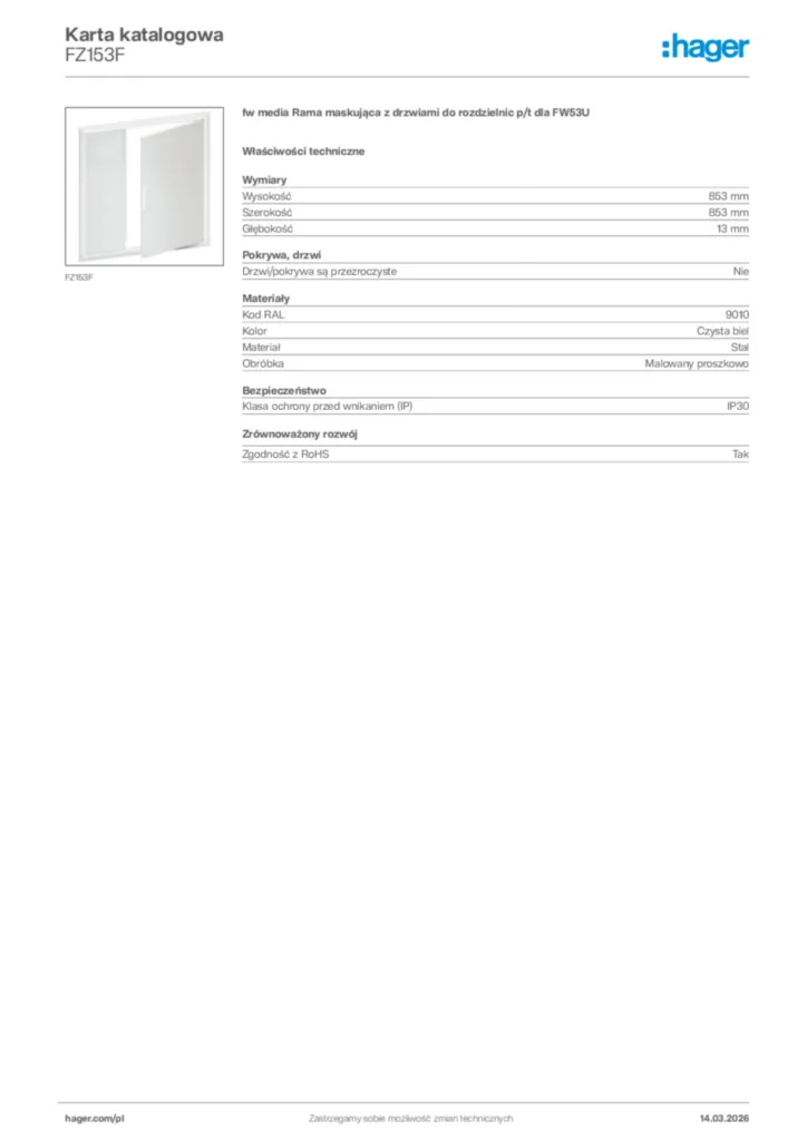 Zdjęcie Hager Karta katalogowa FZ153F | Hager Polska