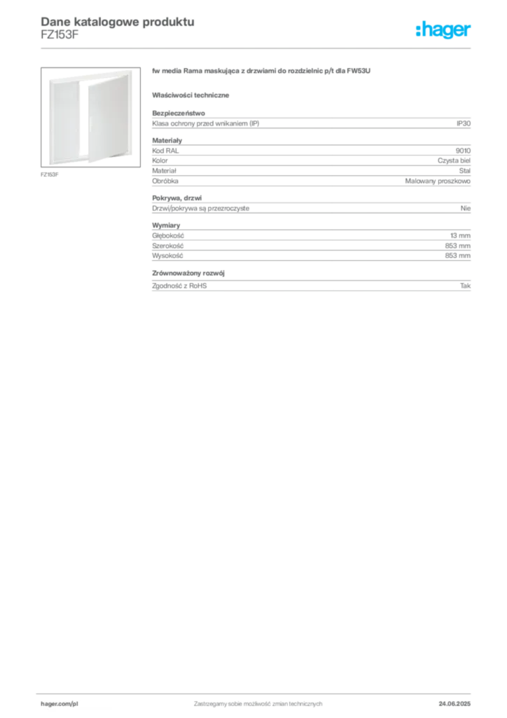Zdjęcie Hager Karta katalogowa FZ153F | Hager Polska