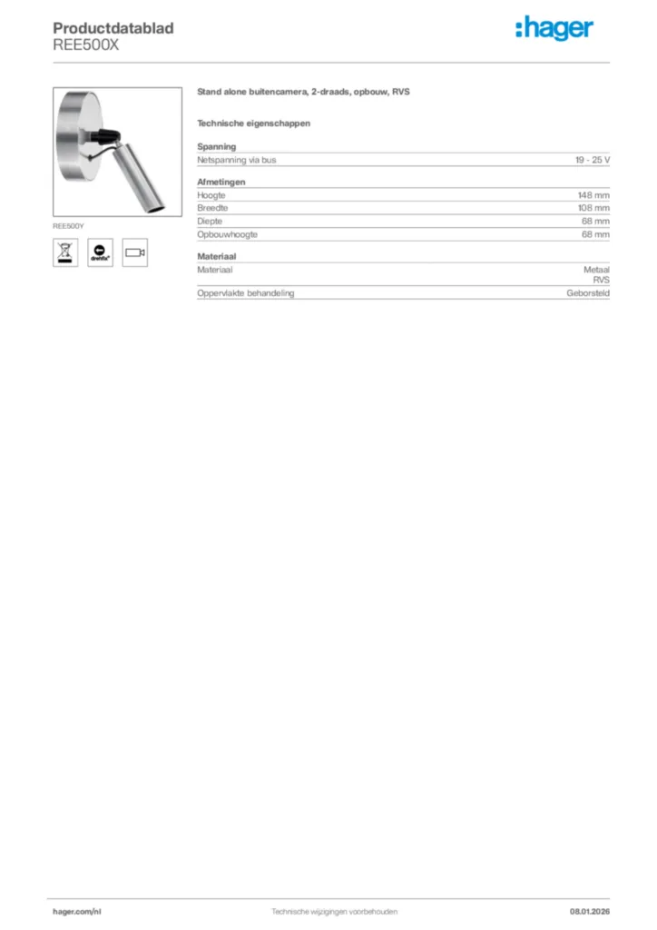 Afbeelding Hager Productdatablad REE500X | Hager Nederland