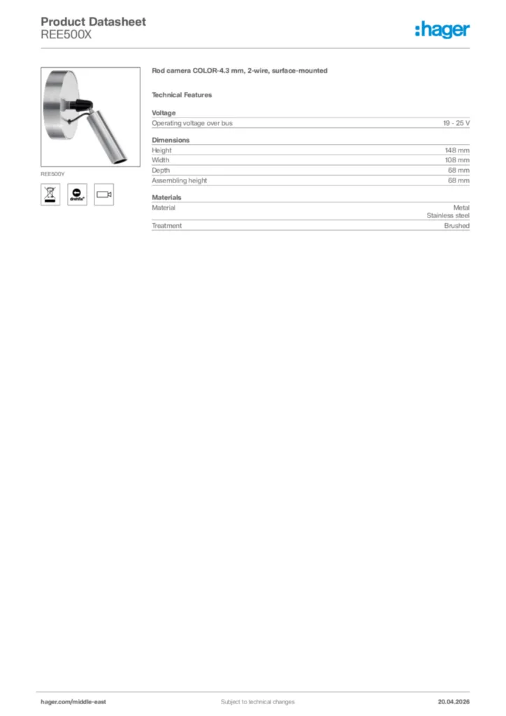 Image Hager Product data sheet REE500X  | Hager