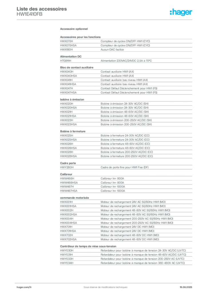 Image Hager Fiche technique du produit HW1E410FB | Hager France