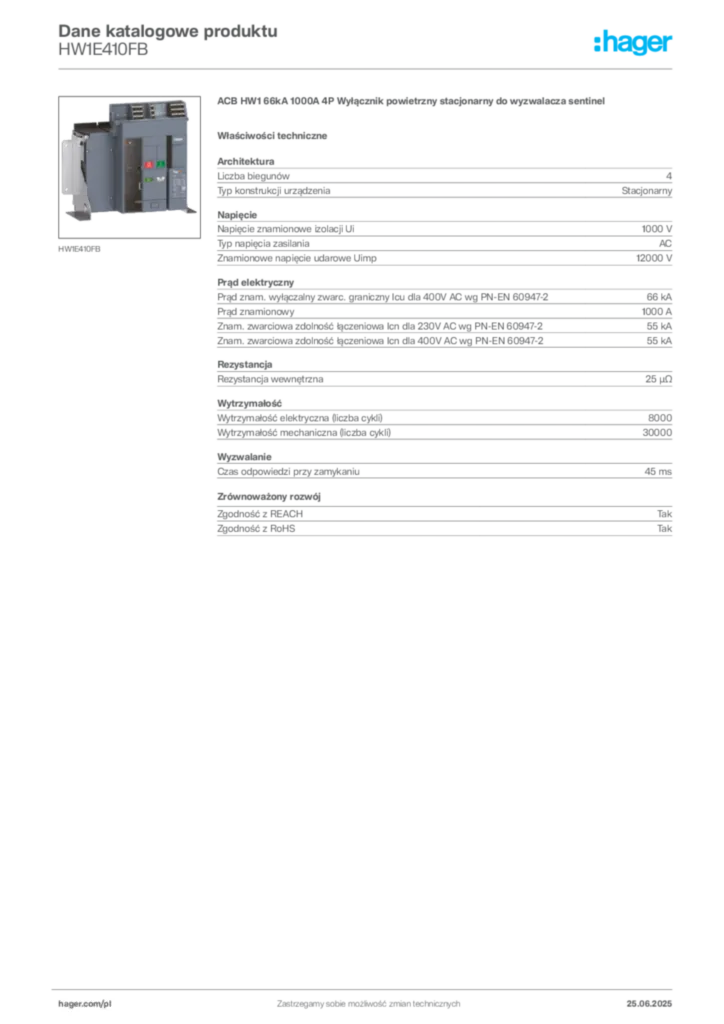 Zdjęcie Hager Karta katalogowa HW1E410FB | Hager Polska