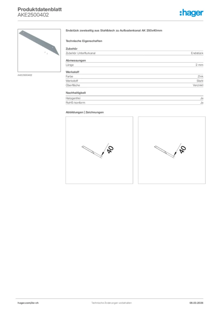 Bild Hager Produktdatenblatt AKE2500402 | Hager Schweiz