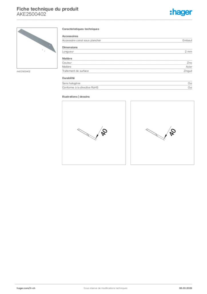 Image Hager Fiche technique du produit AKE2500402 | Hager Suisse