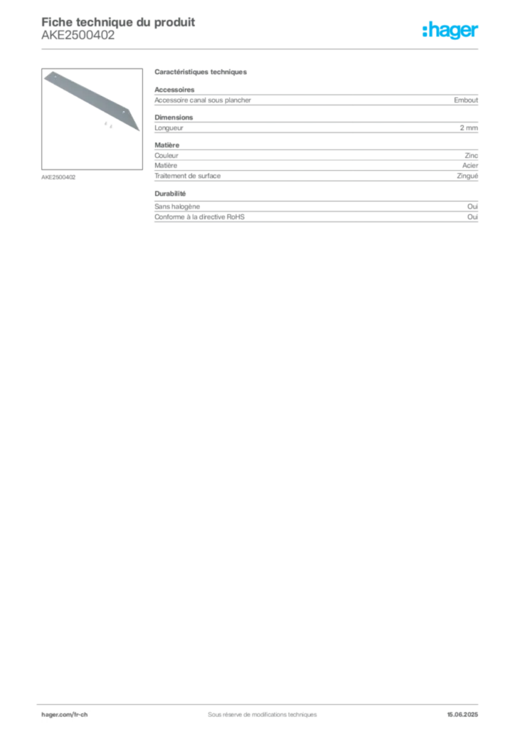 Image Hager Fiche technique du produit AKE2500402 | Hager Suisse