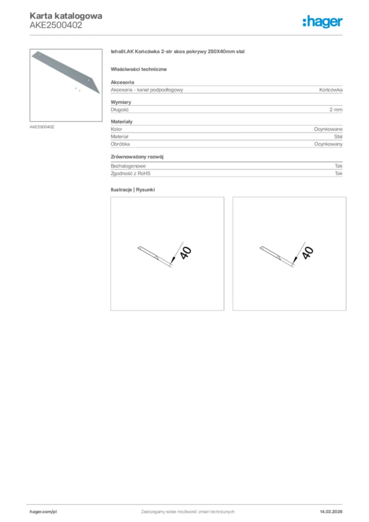 Zdjęcie Hager Karta katalogowa AKE2500402 | Hager Polska