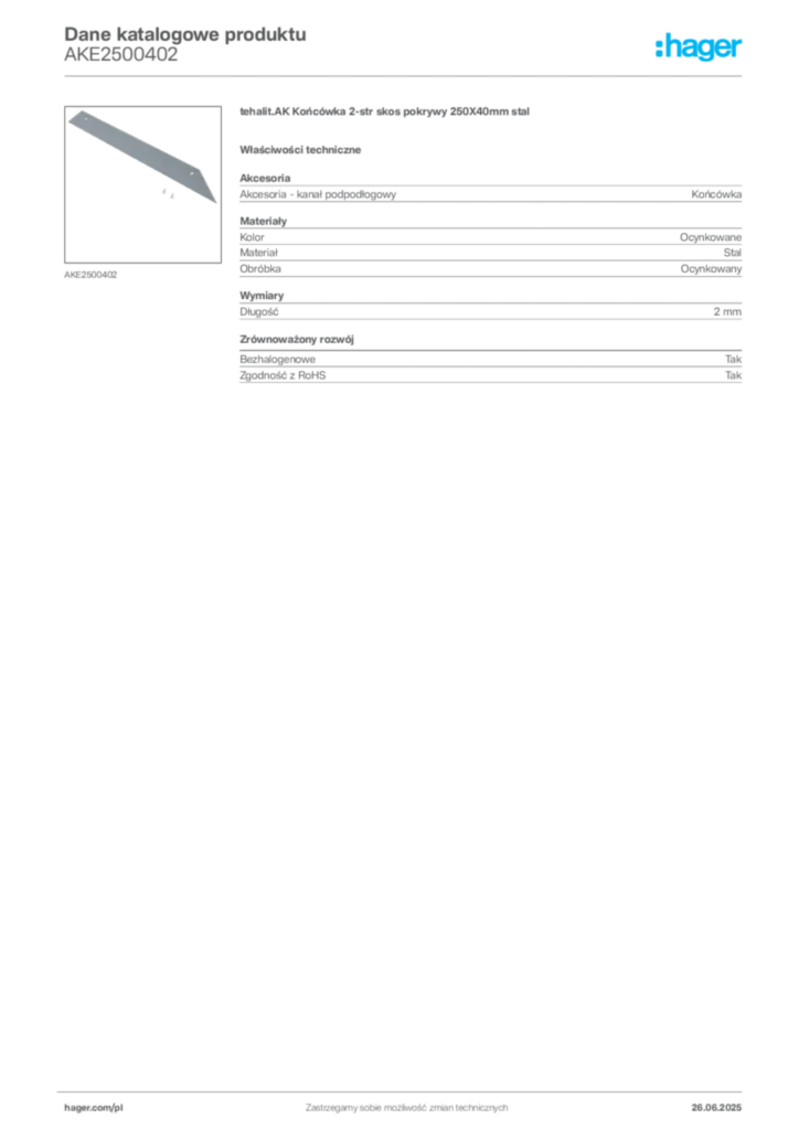 Zdjęcie Hager Karta katalogowa AKE2500402 | Hager Polska