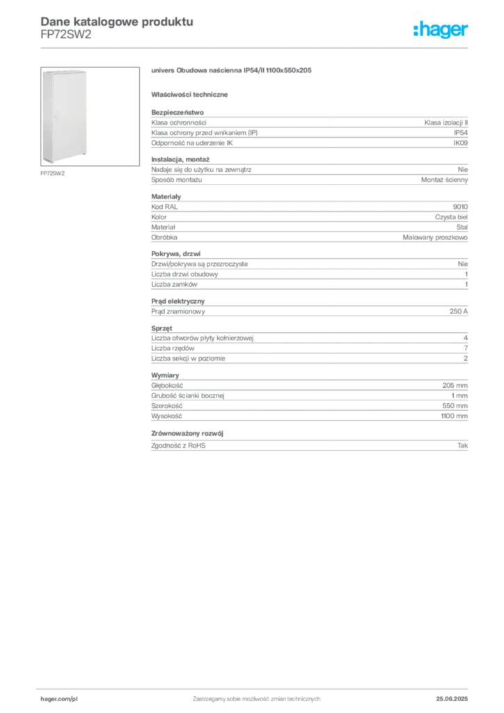 Zdjęcie Hager Karta katalogowa FP72SW2 | Hager Polska
