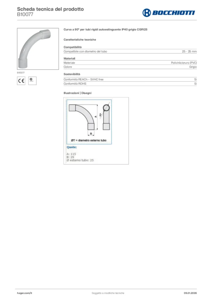 Immagine Bocchiotti Scheda tecnica del prodotto B10077 | Hager Italia