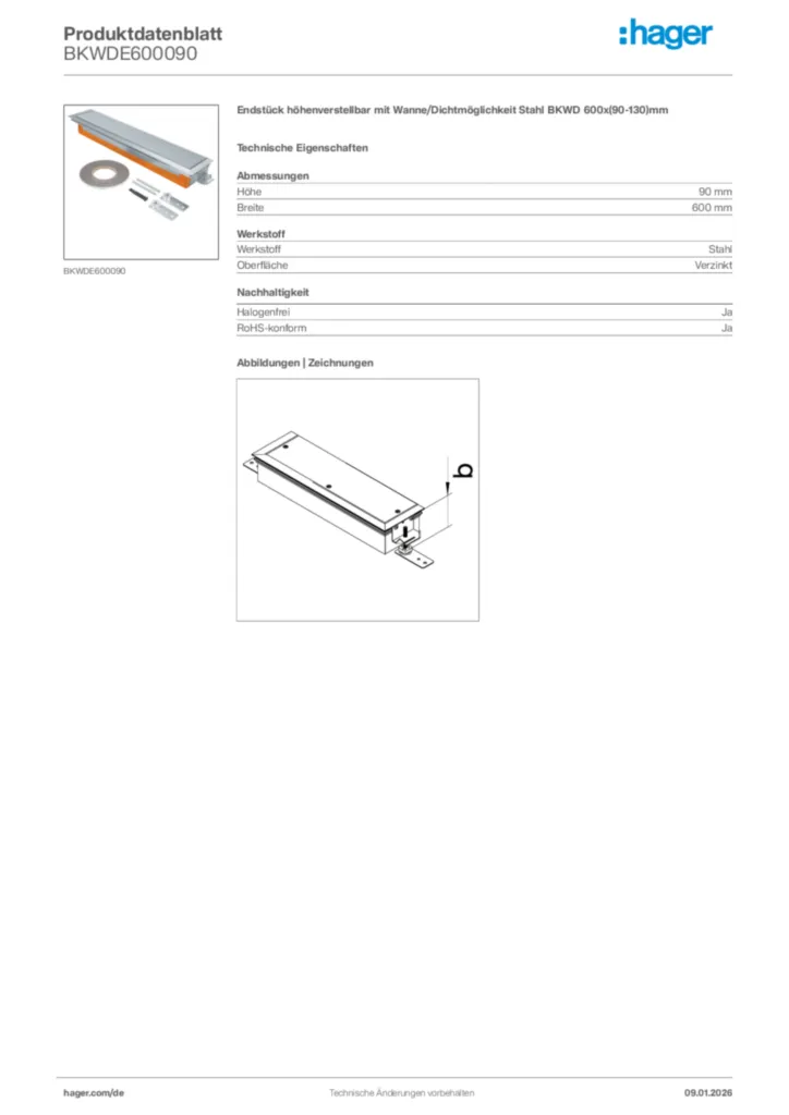Bild Hager Produktdatenblatt BKWDE600090 | Hager Deutschland