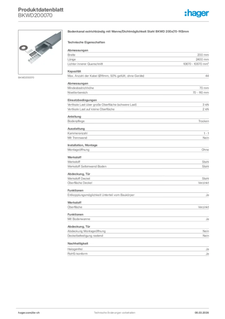 Bild Hager Produktdatenblatt BKWD200070 | Hager Schweiz