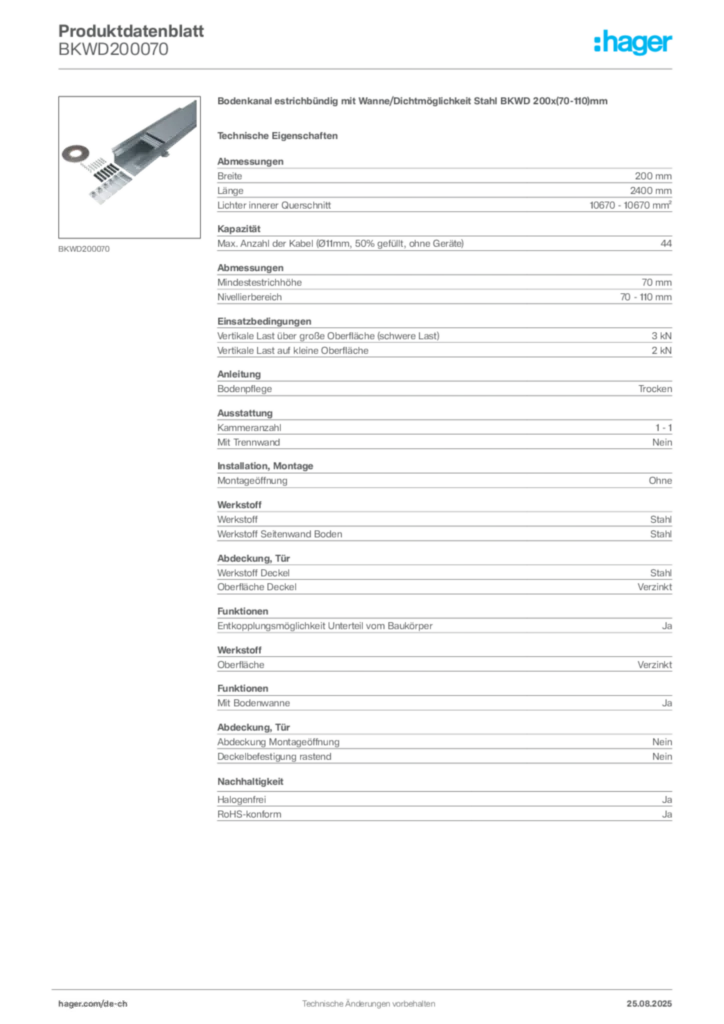 Bild Hager Produktdatenblatt BKWD200070 | Hager Schweiz