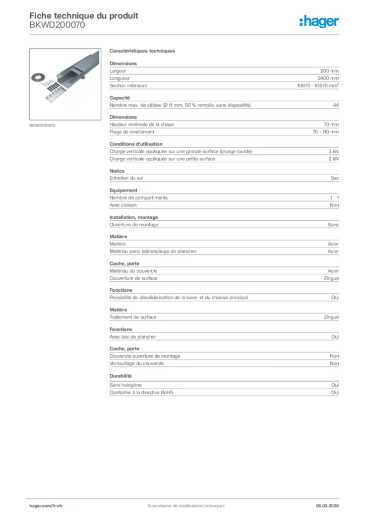 Image Hager Fiche technique du produit BKWD200070 | Hager Suisse