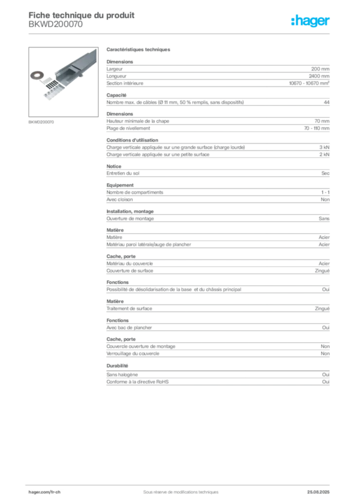 Image Hager Fiche technique du produit BKWD200070 | Hager Suisse