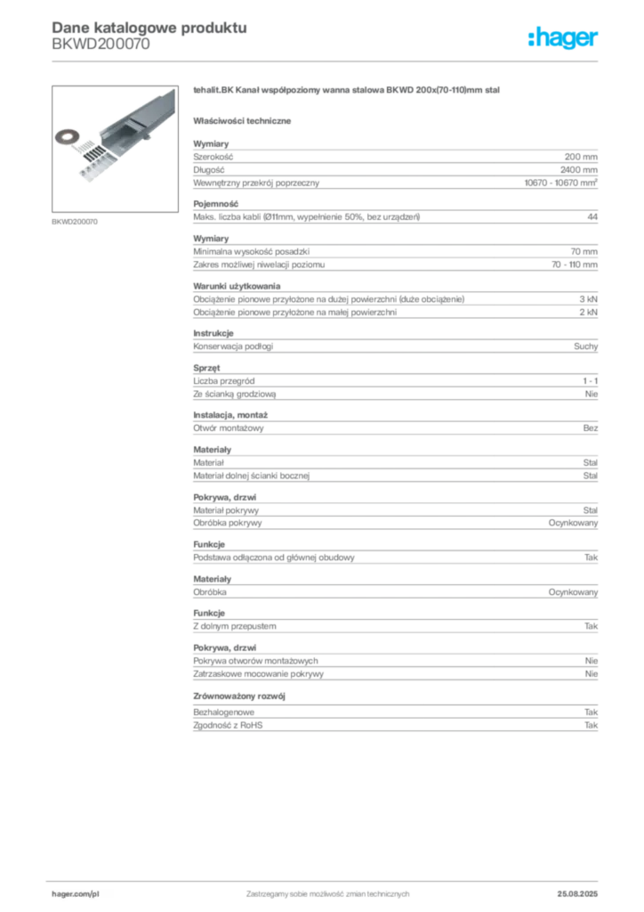 Zdjęcie Hager Karta katalogowa BKWD200070 | Hager Polska