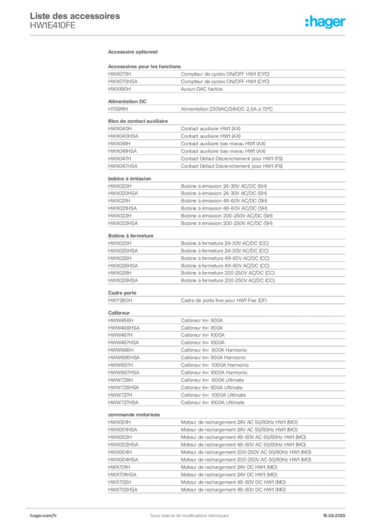 Image Hager Fiche technique du produit HW1E410FE | Hager France