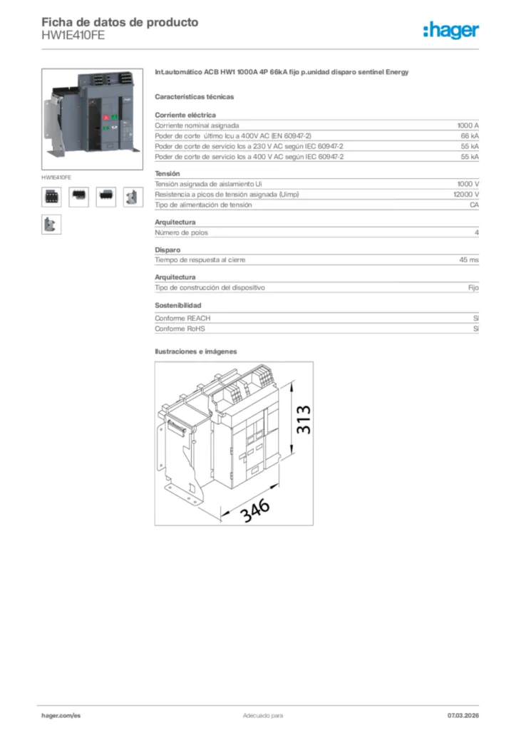 Imagen Hager Ficha de datos de producto HW1E410FE | Hager España