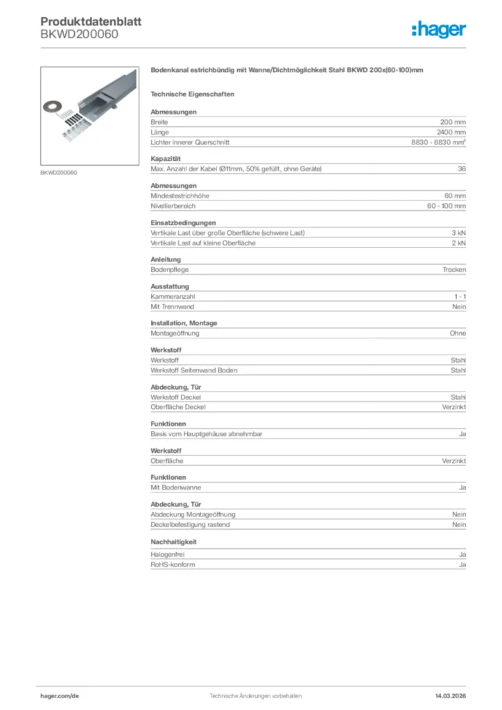 Bild Hager Produktdatenblatt BKWD200060 | Hager Deutschland