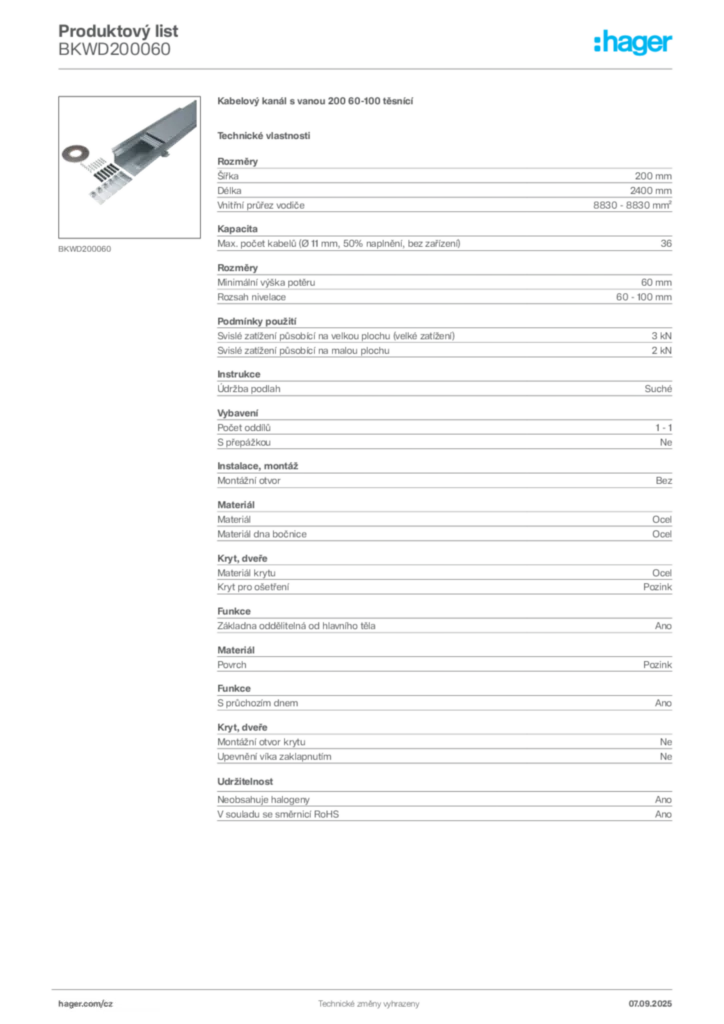 Obrázek Hager Produktový list BKWD200060 | Hager