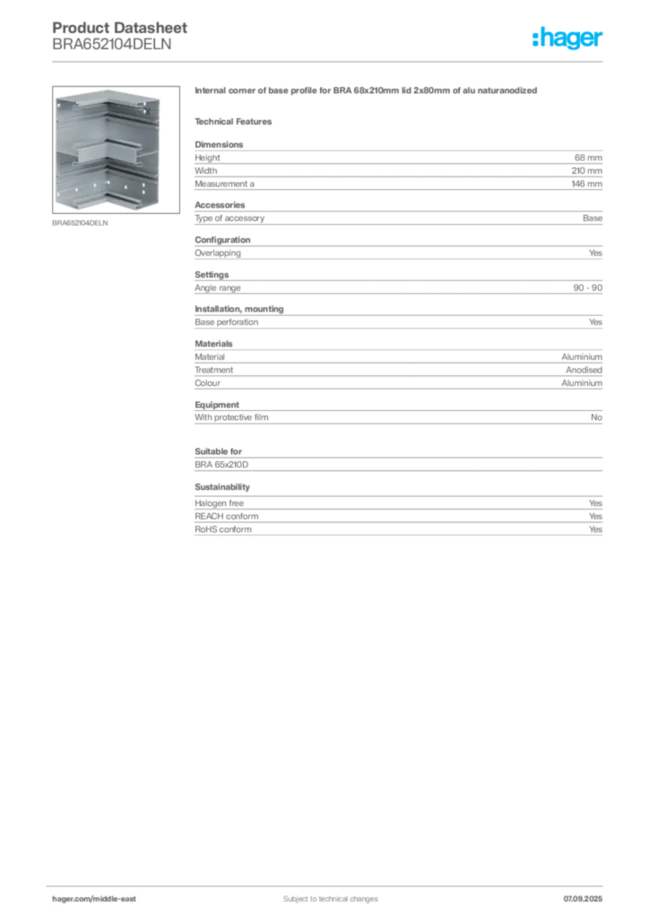 Image Hager Product data sheet BRA652104DELN  | Hager