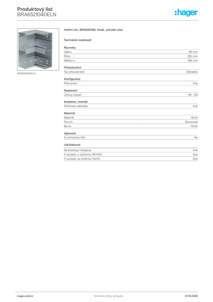 Obrázek Hager Produktový list BRA652104DELN | Hager