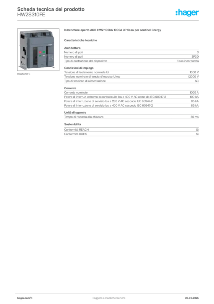 Immagine Hager Scheda tecnica del prodotto HW2S310FE | Hager Italia