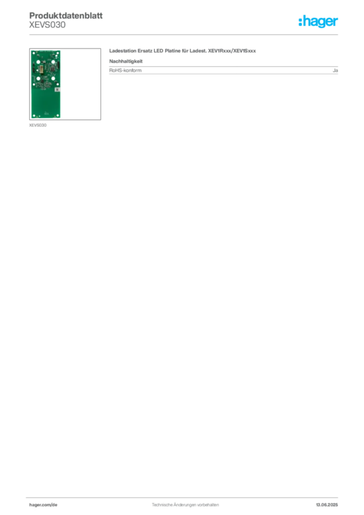 Bild Hager Produktdatenblatt XEVS030 | Hager Deutschland