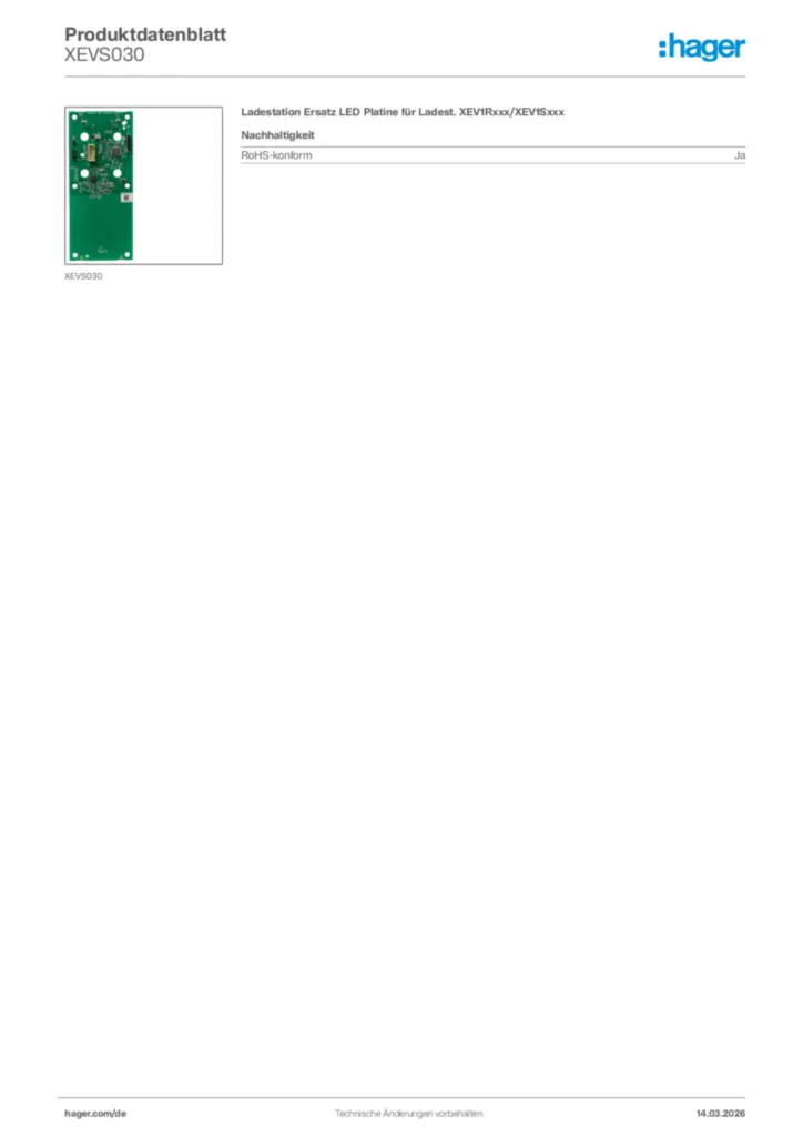 Bild Hager Produktdatenblatt XEVS030 | Hager Deutschland