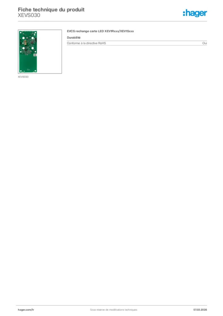 Image Hager Fiche technique du produit XEVS030 | Hager France
