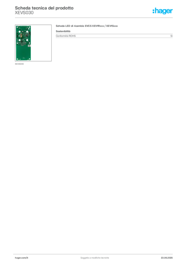 Immagine Hager Scheda tecnica del prodotto XEVS030 | Hager Italia
