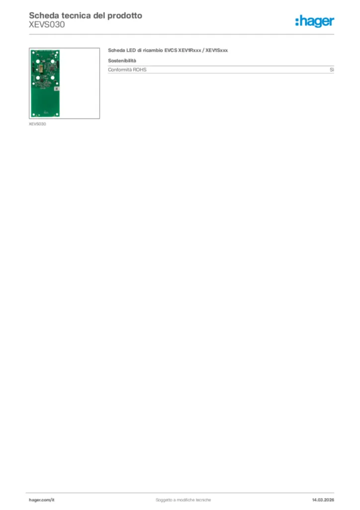 Immagine Hager Scheda tecnica del prodotto XEVS030 | Hager Italia