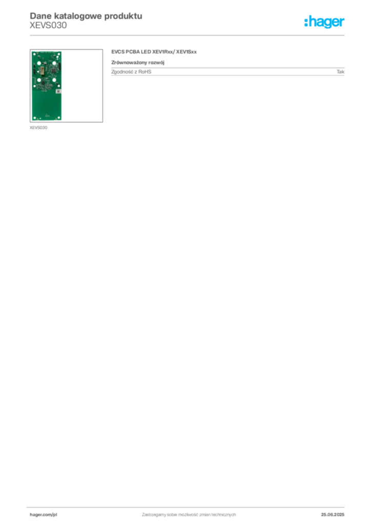 Zdjęcie Hager Karta katalogowa XEVS030 | Hager Polska